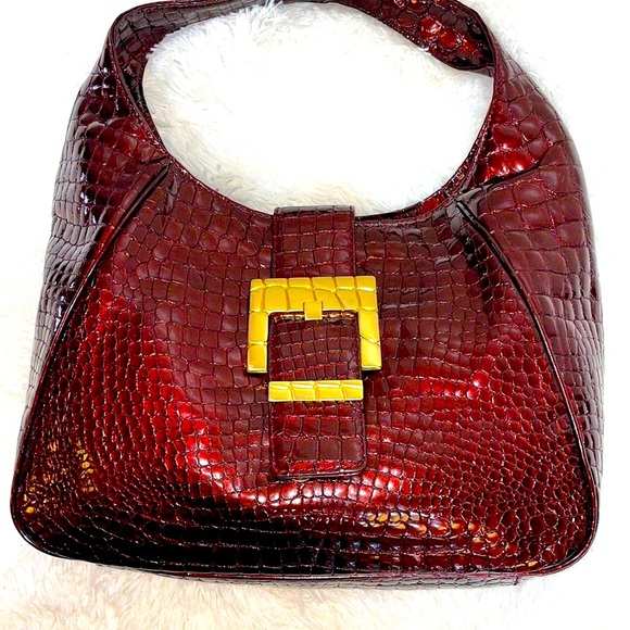 Micheal Kors Peninsula Hobo Croc Patent Leather Bag Rare - Picture 1 of 14